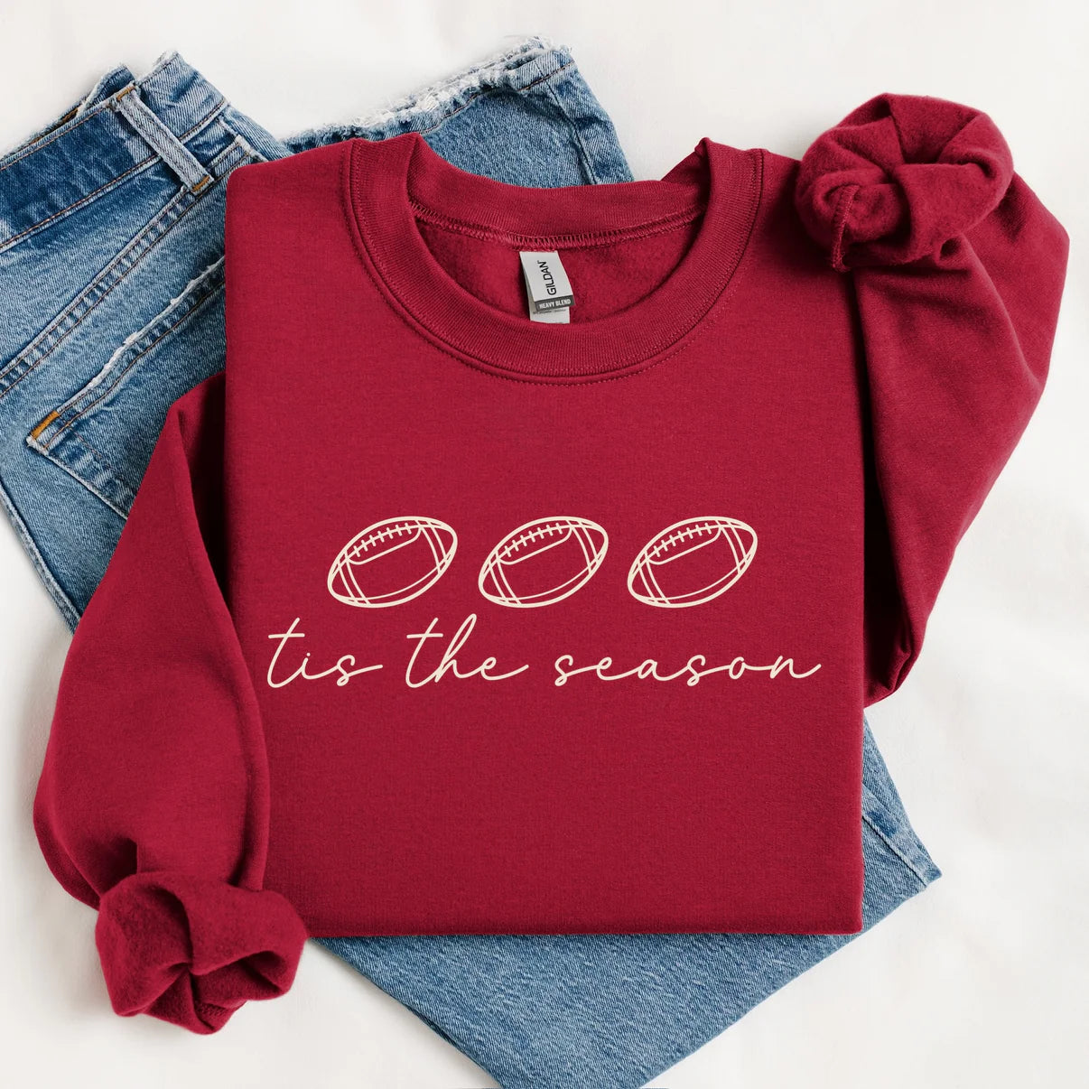 Cozy Football Tis The Season Graphic Crewneck Sweatshirt  Gildan Brand