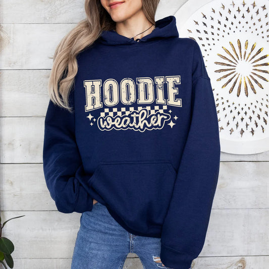 Unisex Checkered Hoodie Weather Heavyweight Hooded Sweatshirt