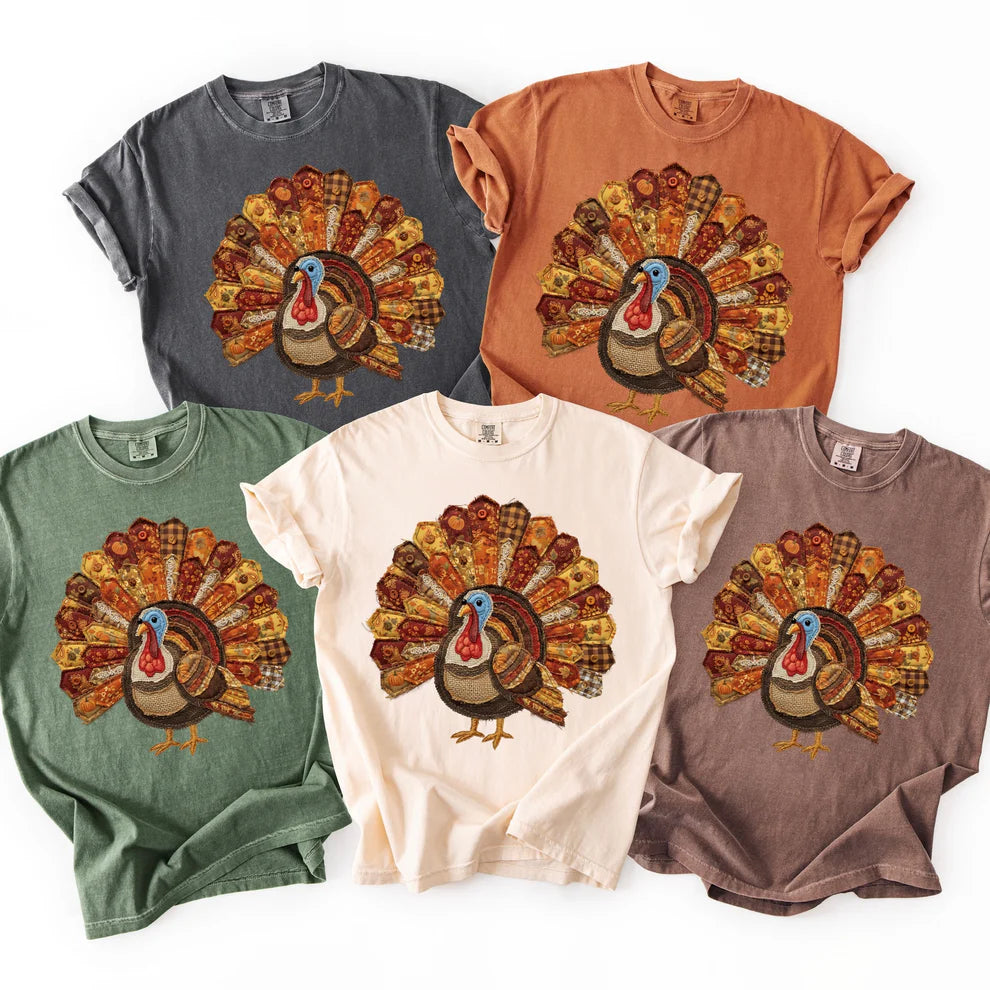 Comfort Colors Thanksgiving Turkey Graphic T-Shirt Faux Fabric Transfer