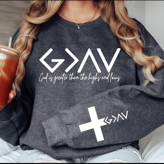Christian Unisex God Is Greater Than The Highs and Lows Graphic Crewneck Sweatshirt with Sleeve