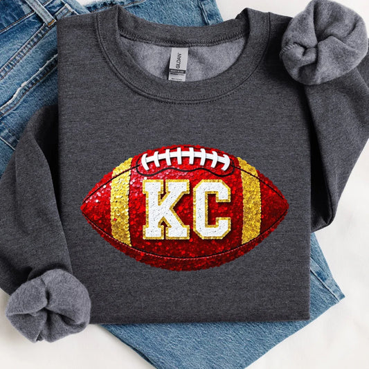 Women's Kansas City Chiefs Football Glitter Crewneck Sweatshirt KC Chiefs