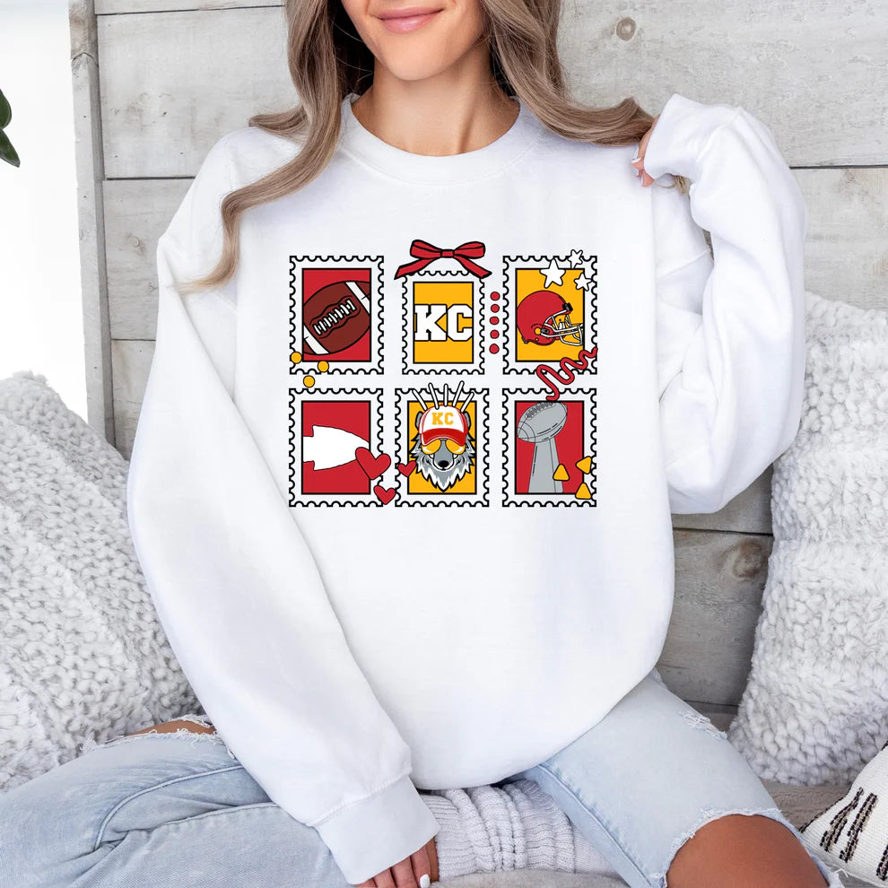 Unisex Kansas City Chiefs Football Crewneck Sweatshirt KC Wolf