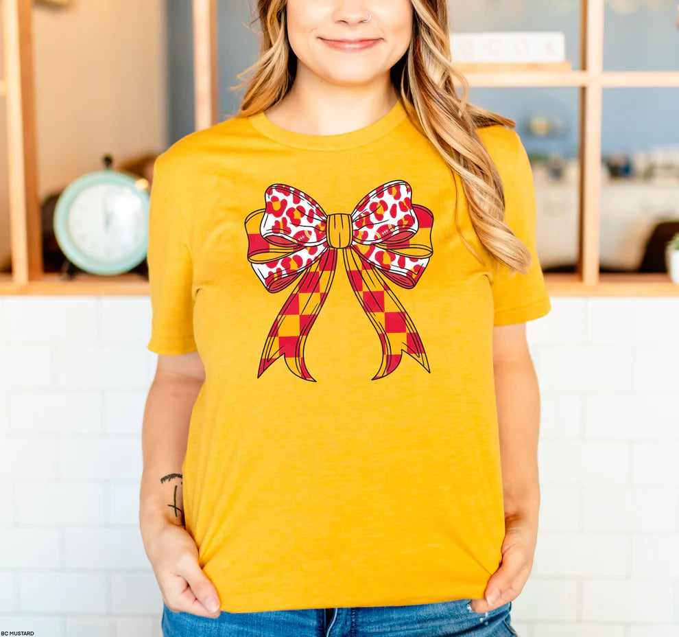 Kansas City Chiefs Football Checkered Bow Graphic T-Shirt