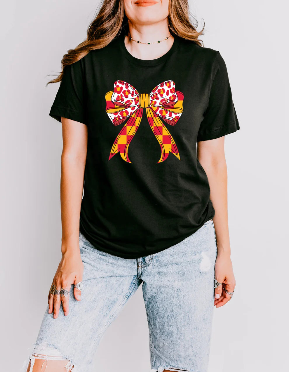 Kansas City Chiefs Football Checkered Bow Graphic T-Shirt