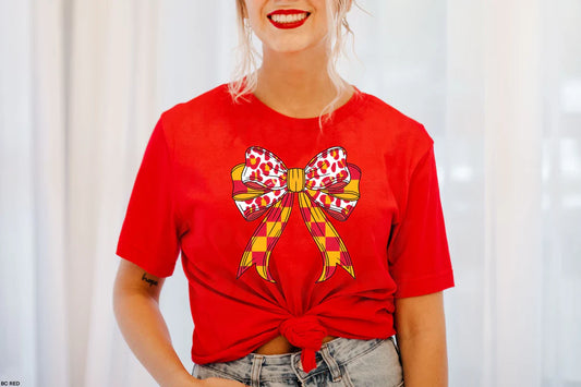 Kansas City Chiefs Football Checkered Bow Graphic T-Shirt