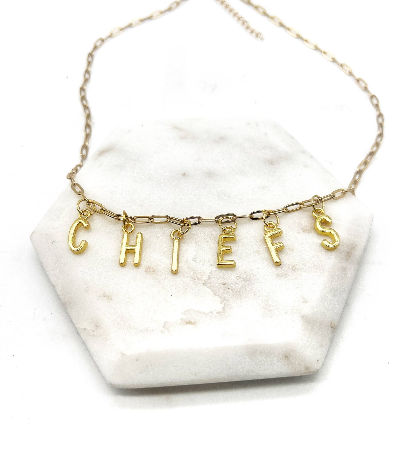 Gold Chiefs Charm Necklace KC Kansas City Chiefs Football