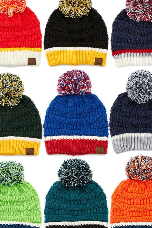 KC Chiefs Football C.C Team Color Ribbed Beanie with Pom Winter Hat Kansas City