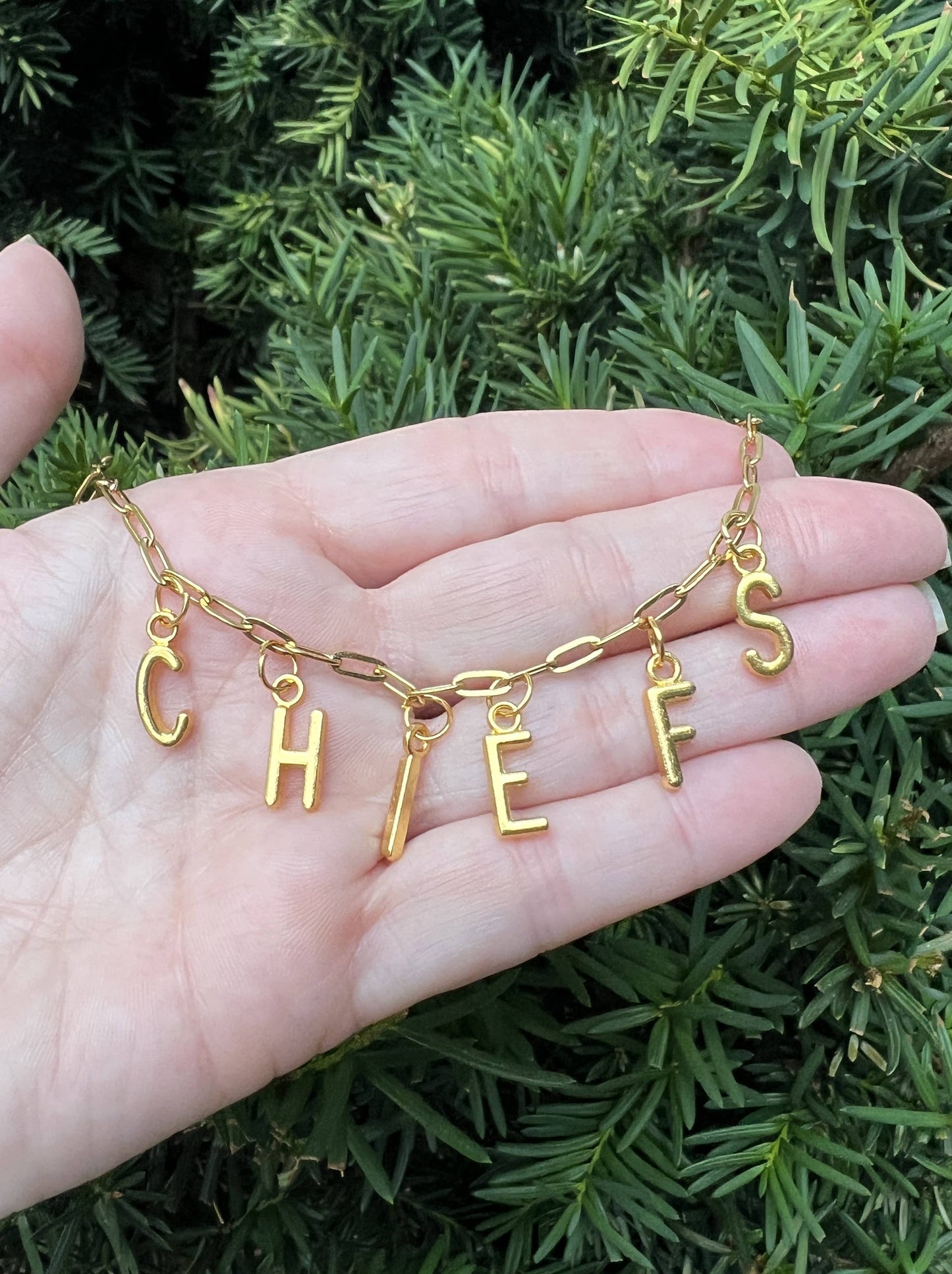 Gold Chiefs Charm Necklace KC Kansas City Chiefs Football
