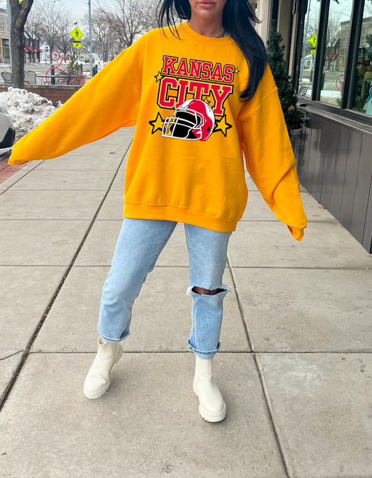 Kansas City Chiefs Football Stars Helment Crewneck Sweatshirt