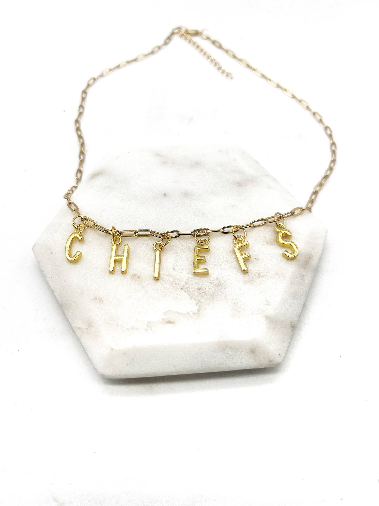 Gold Chiefs Charm Necklace KC Kansas City Chiefs Football