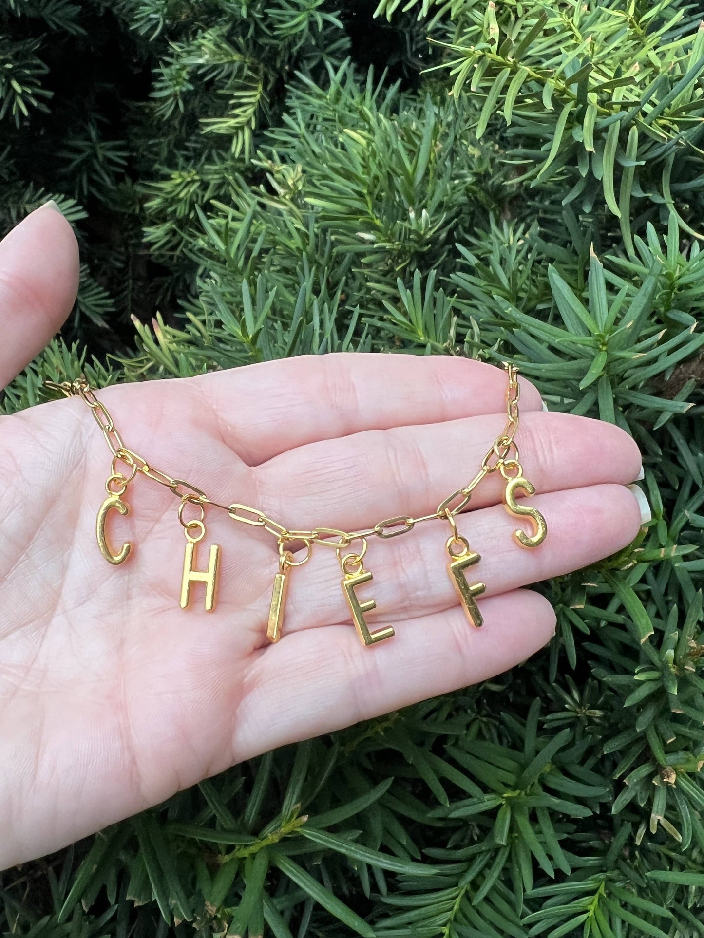 Gold Chiefs Charm Necklace KC Kansas City Chiefs Football