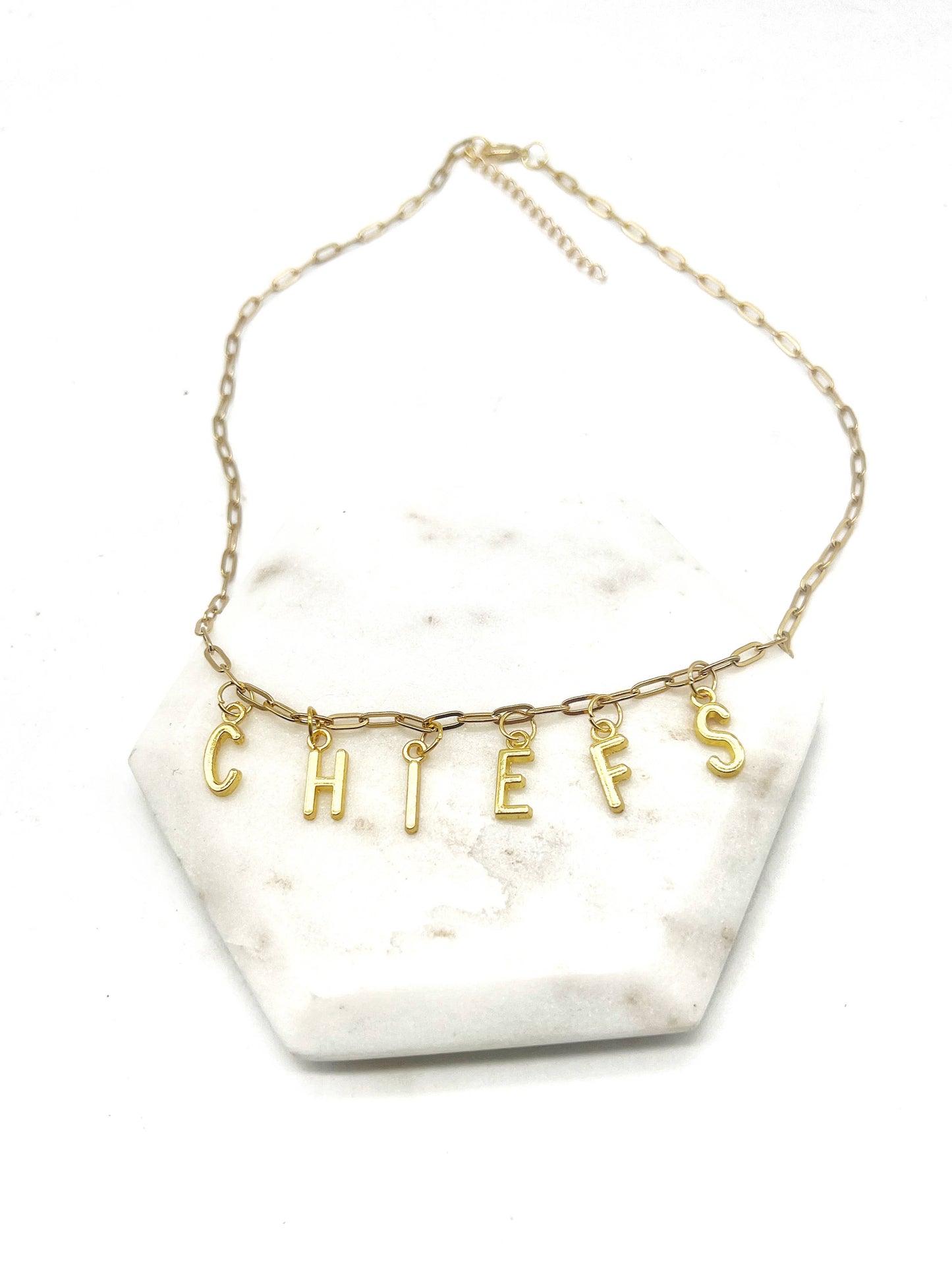 Gold Chiefs Charm Necklace KC Kansas City Chiefs Football