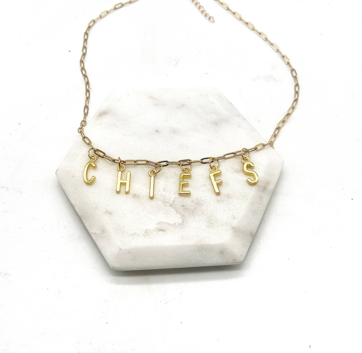Gold Chiefs Charm Necklace KC Kansas City Chiefs Football