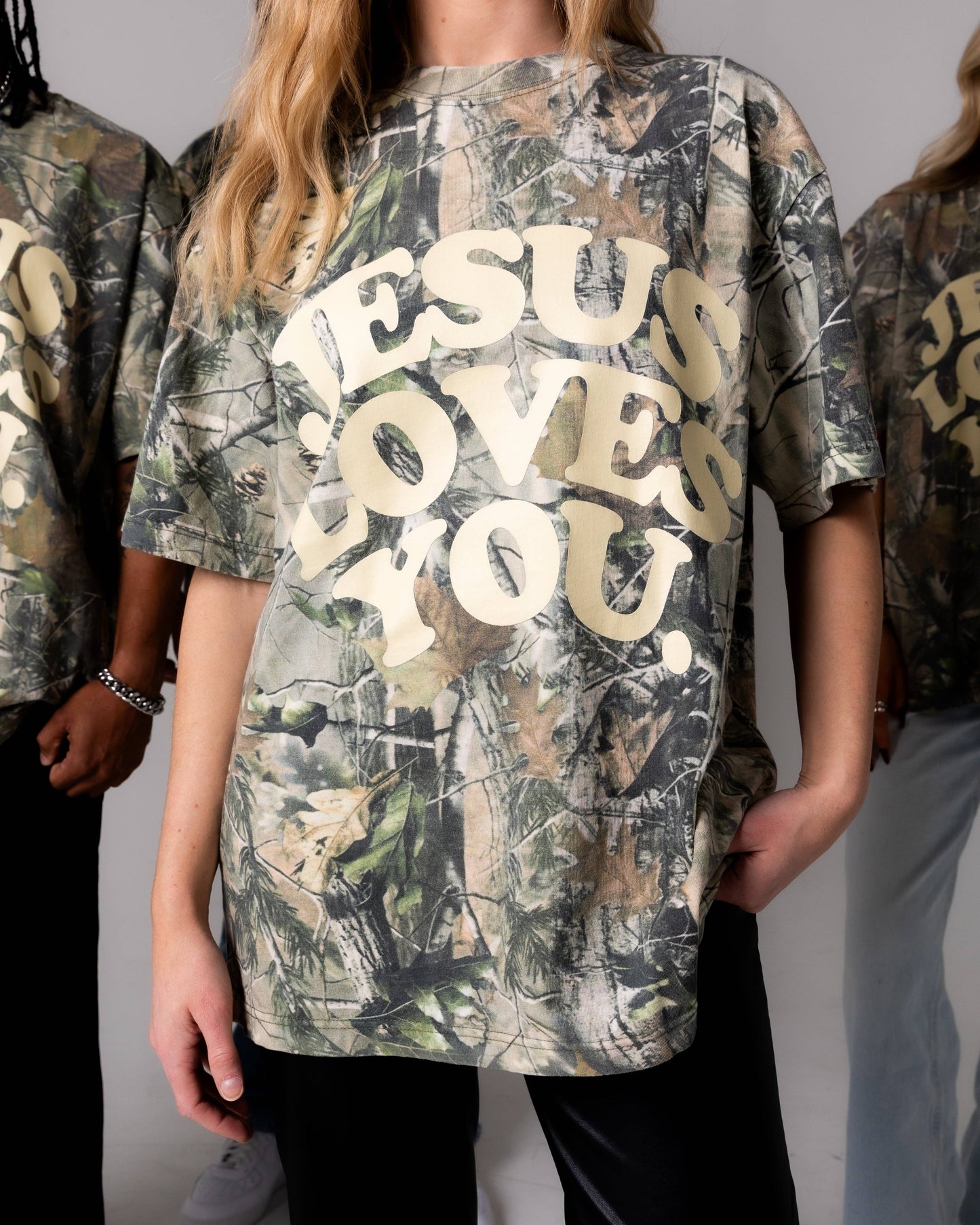 Trending Unisex Jesus Loves You Heavyweight Camo Tee Oversized Camouflage T-Shirt