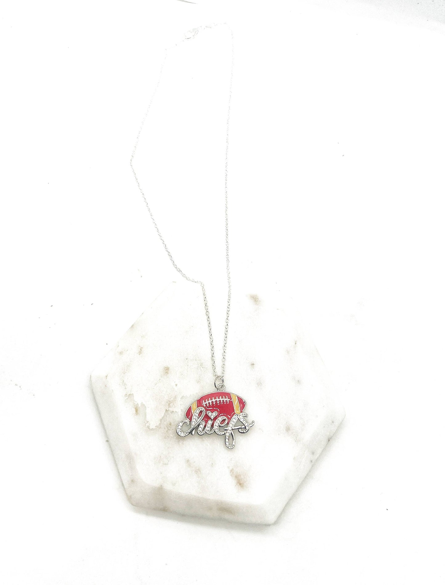 Silver KC Chiefs Bling Statement Charm Necklace KC Kansas City Football Pendant