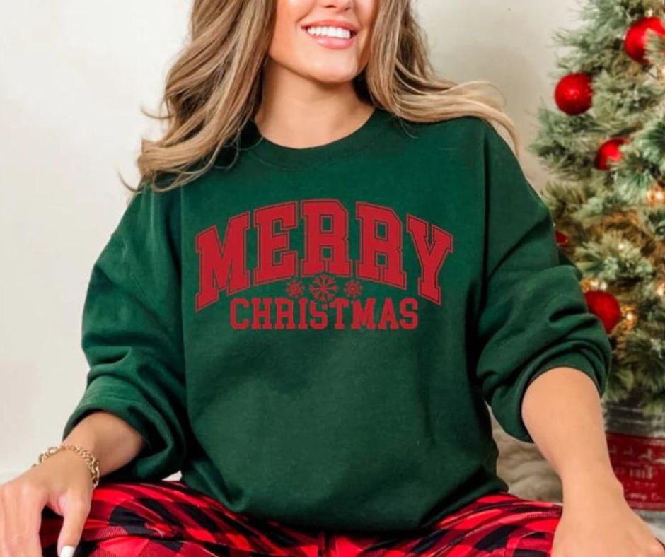 Unisex Merry Christmas Holiday Graphic Crewneck Sweatshirt