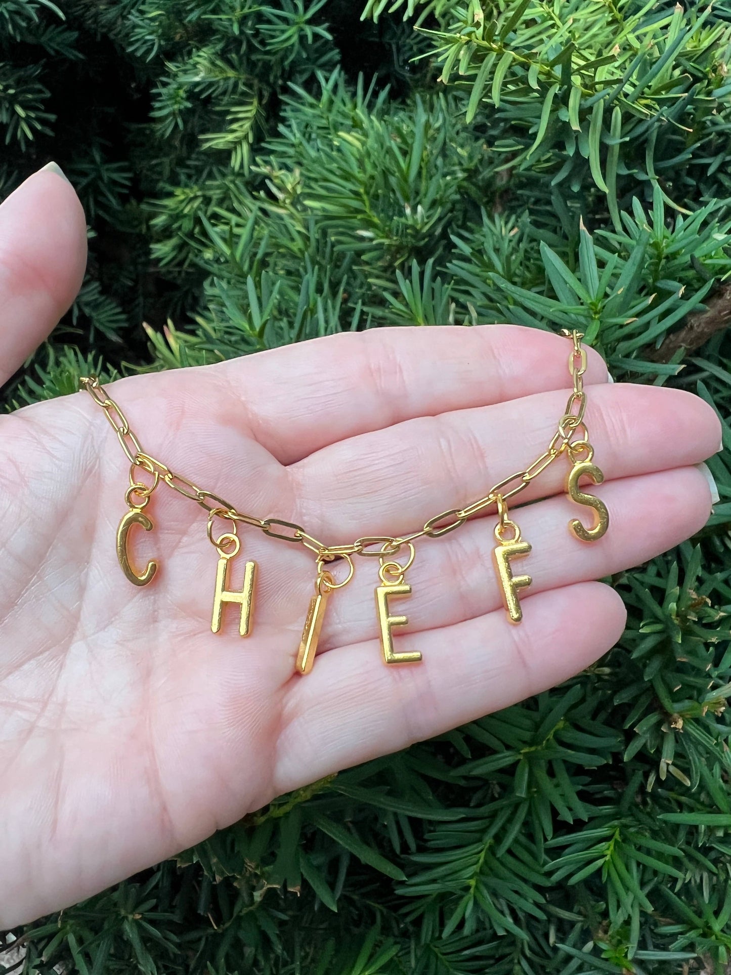 Gold Chiefs Charm Necklace KC Kansas City Chiefs Football