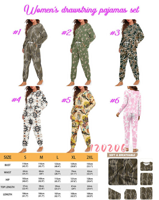 Women's Drawstring Pajamas Top & Pants Set Camouflage Duck Western Print