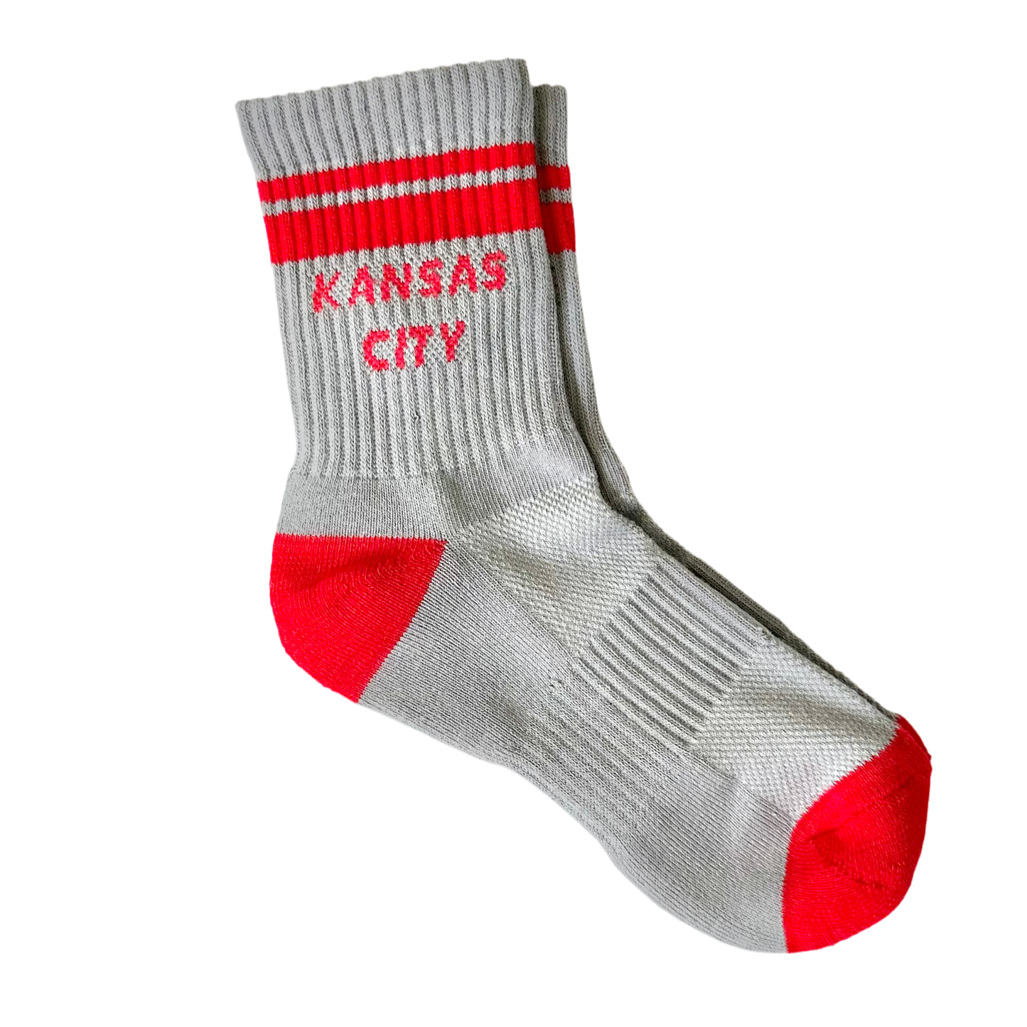 Unisex KC Chiefs Football Kansas City Crew Socks - Grey w/ Red