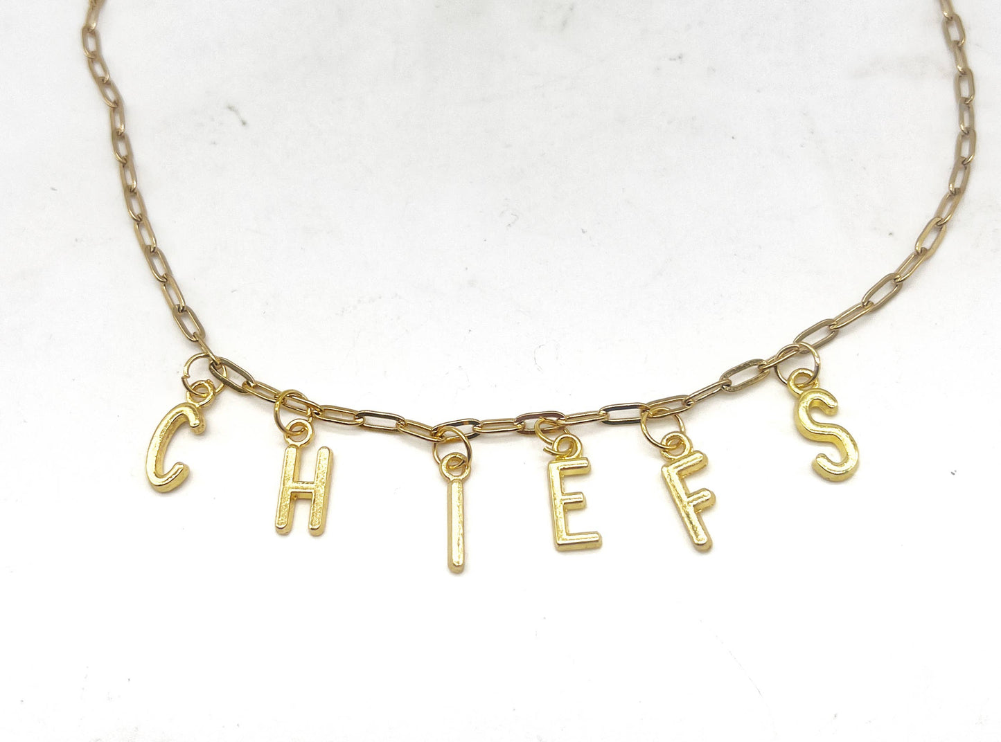 Gold Chiefs Charm Necklace KC Kansas City Chiefs Football