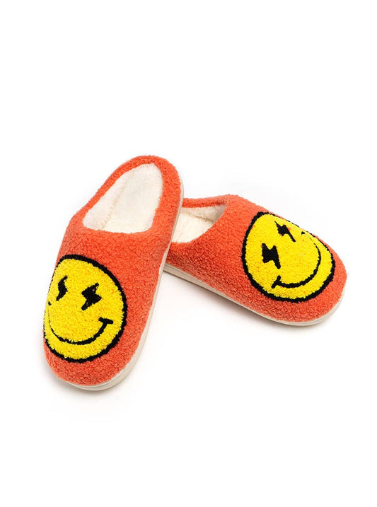 Women's Smiley Face Lighting Bolt Orange Lounge Slippers
