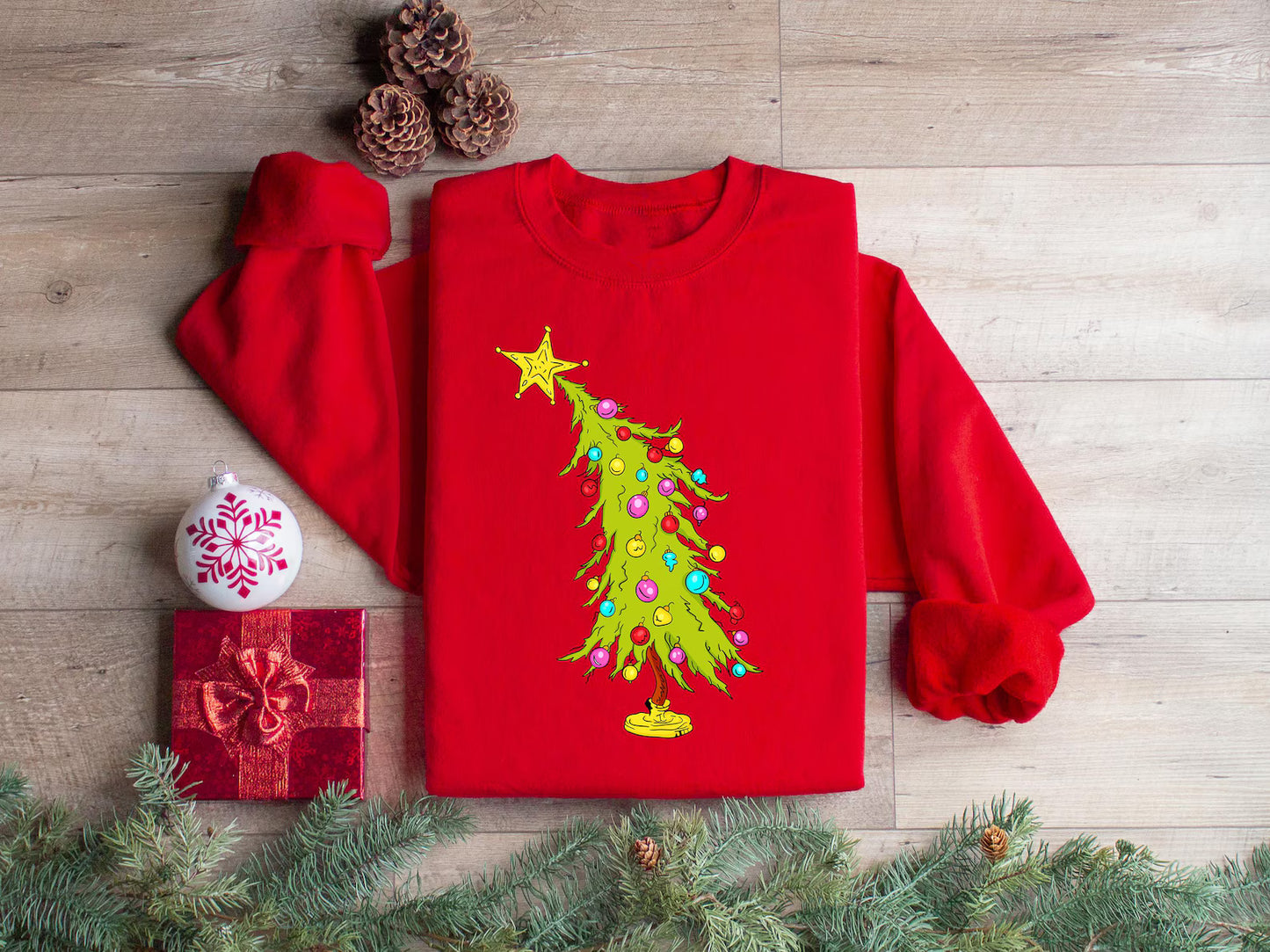 Holiday Christmas The Grinch X-Mas Tree Graphic Crewneck Sweatshirt