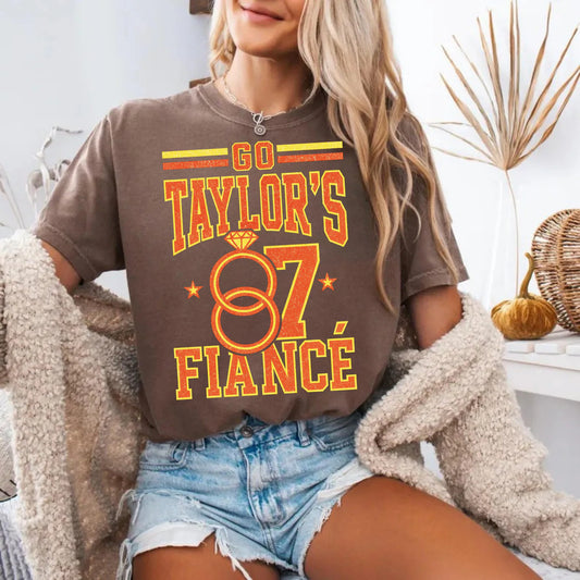 Go Taylor's Fiance 87 Kansas City Chiefs Football Travis Kelce Graphic Tee Comfort Colors