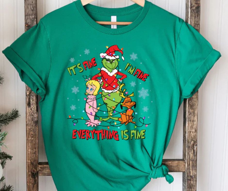 Christmas The Grinch "I'm Fine Everthing Is Fine" Graphic Bella Canvas Brand Tee