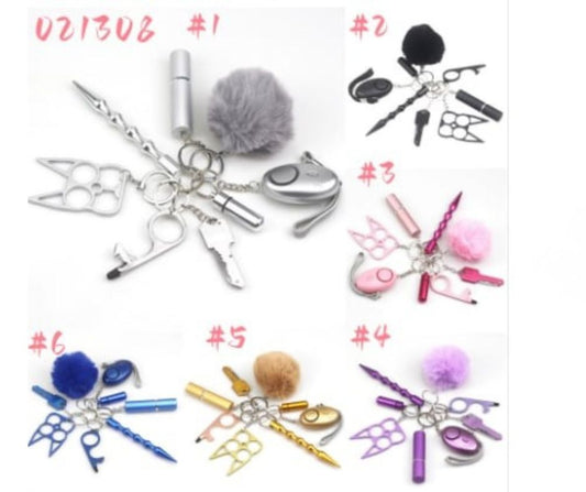 Women's Self-Defense Keychain Set – Safety Alarm, Pom, Tools & Accessories