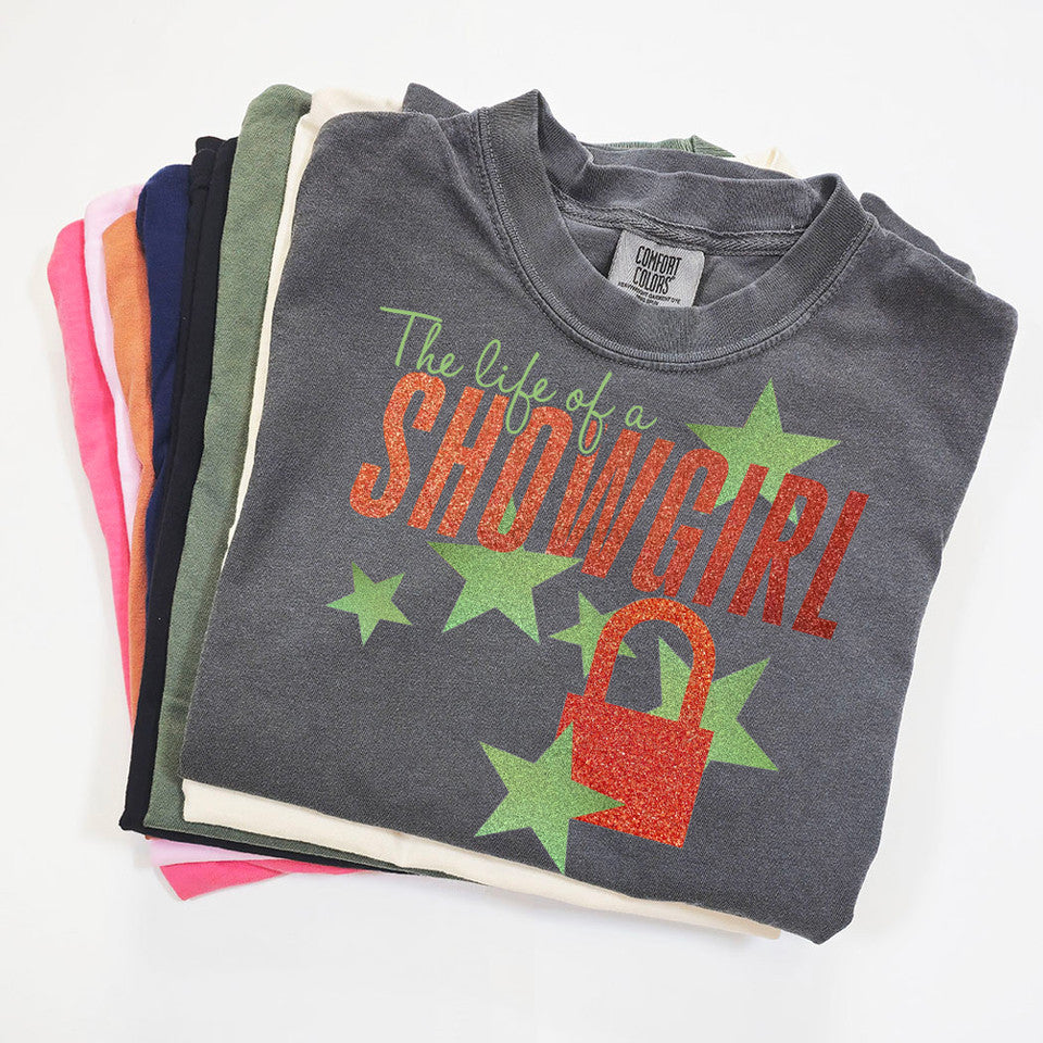 Adult Comfort Colors Unisex Showgirl Padlock Stars Glitter Graphic T-Shirt