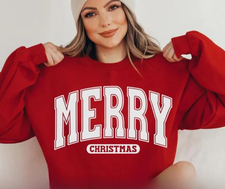 Unisex Holiday Merry Christmas Red Graphic Crewneck Sweatshirt