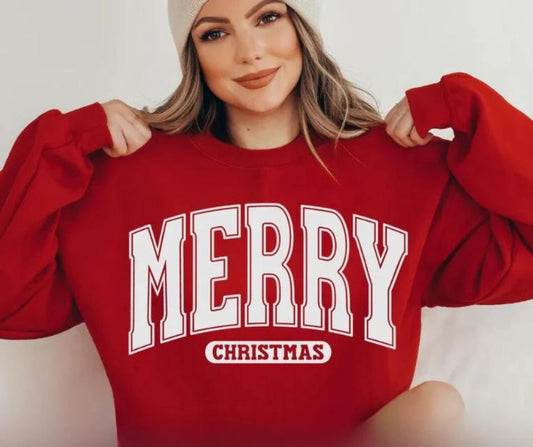 Unisex Holiday Merry Christmas Red Graphic Crewneck Sweatshirt
