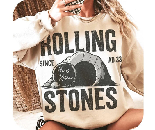 Easter Christian Rolling Stones He is Risen Graphic Crewneck Sweatshirt