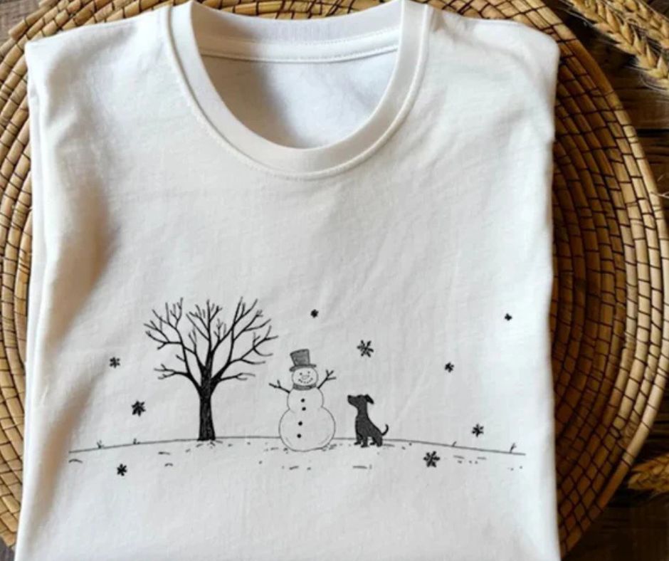 Unisex White Winter Christmas Snowman & Dog Graphic Crewneck Sweatshirt
