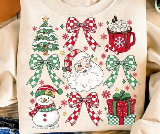 Unisex Christmas Graphic Crewneck Sweatshirt Santa Checkered Bows Gift Snowman X-Mas Tree