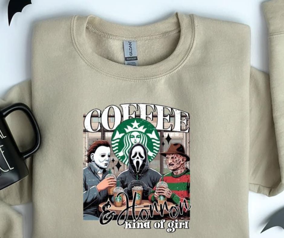 Halloween Starbucks Coffee Horror Kind of Girl Graphic Sweatshirt Gildan Brand
