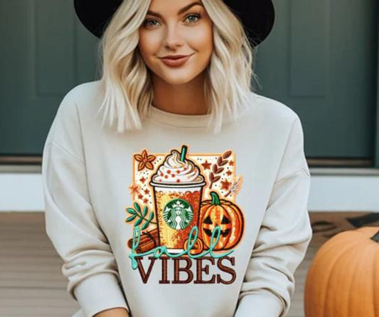 Starbucks Pumpkin Spice Coffee Fall Vibes Graphic Sweatshirt Turquoise