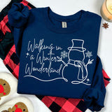 Holiday Christmas Walking In A Winter Wonderland Snowman Graphic Crewneck Sweatshirt