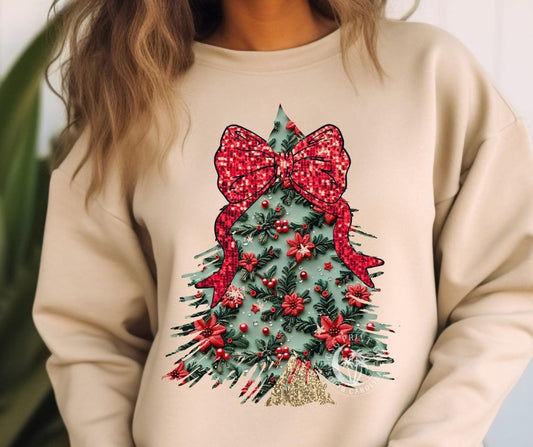 Viral Trendy Unisex Christmas Tree Red Bow Graphic Crewneck Sweatshirt